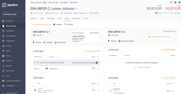 Apaleo Dashboard — Reservierungsübersicht