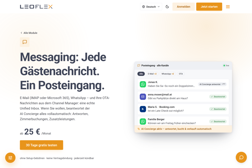 Dieselbe Messaging-Modulseite im hellen Design