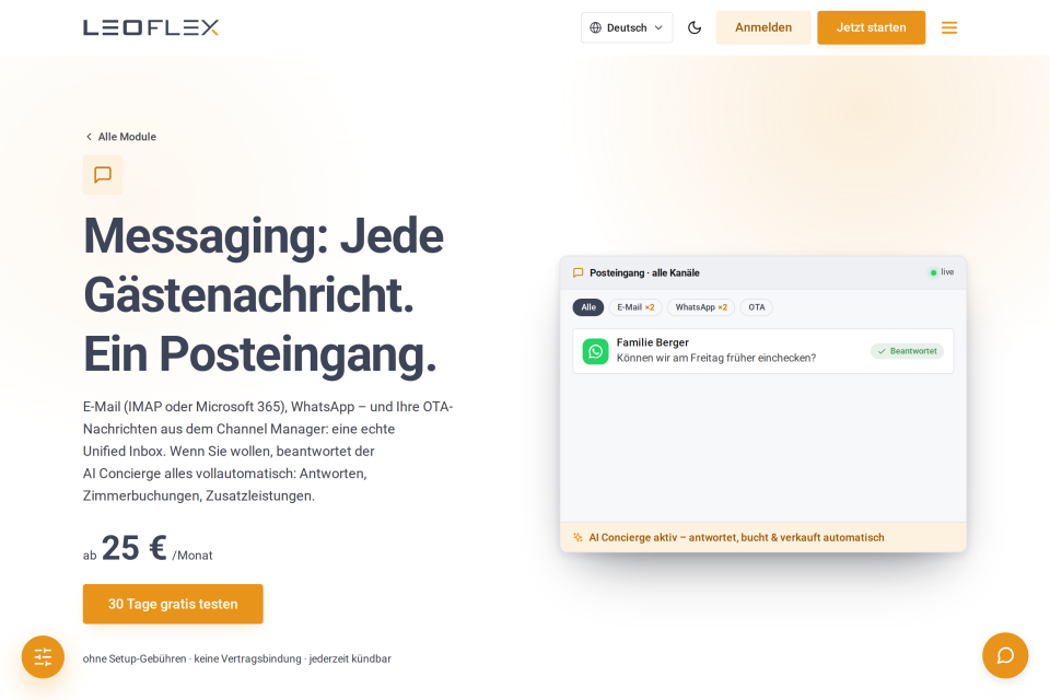Dieselbe Messaging-Modulseite im hellen Design